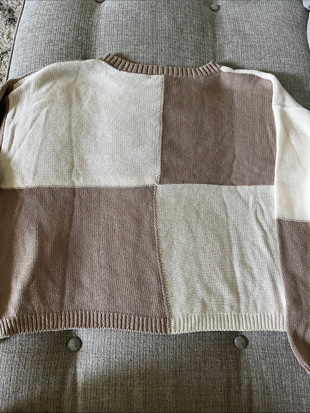 Z Supply Women’s M Lightweight Solange Color Block Check Taupe Sweater - Picture 10 of 10